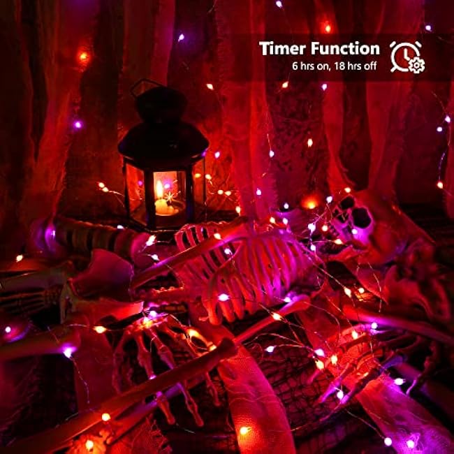 BrizLabs Purple & Orange Halloween Lights, 2 Pack 17.48ft 50 LED Halloween String Lights with Remote, 8 Modes Battery Purple & Orange Fairy Light Waterproof Twinkle Light for Outdoor Haunted Decor