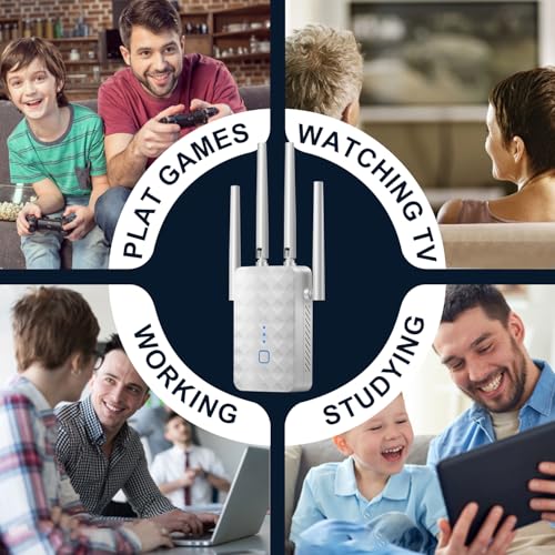 WiFi Extender Signal Booster for Home - 1200Mbps Dual Band, Covers 12850 Sq Ft & 108 Devices, Long Range Internet Booster with Ethernet Port, Easy Setup