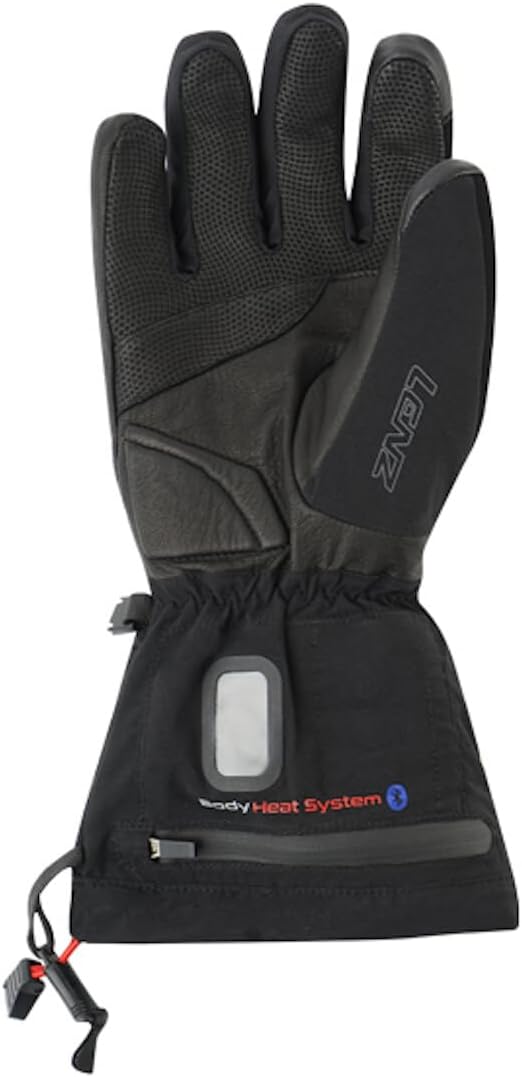View of the glove cuff, showing the battery pocket zipper and control button