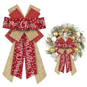Threetols Large Christmas Bows for Wreath, Gold Red Glitter Wreath Bows Winter Dot Bows for Front Door, Farmhouse Ornament Burlap Tree Topper Bows for Xmas Indoor Outdoor Decoration Threetols Large Christmas Bows for Wreath Gold Red Glitter Wreath Bows Winter Dot Bows for Front Door Farmhouse Ornament Burlap Tree Topper Bows for Xmas Indoor Outdoor Decoration