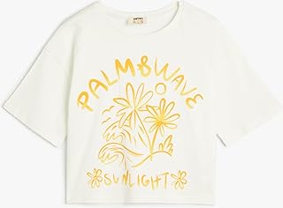 KOTON Girls Tropical Printed Short Sleeve Printed Tshirt