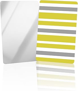 DOME-SPACE Compact Card Mirror, Unbreakable Stainless Steel Makeup Mirror Yellow and Grey Irregular Stripe Rectangular Handheld Small Travel Mirror for Camping, Travelling