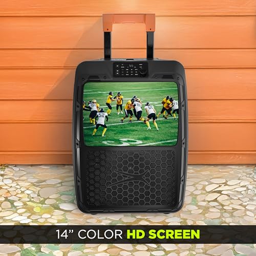 Image of Altec Lansing SoundRover View Portable Bluetooth Speaker with 14 inch 1080P Display, 150W Peak Power, 18-Hour Battery LiFePO, IPX4 Water Resistance & Built-in Trolley Handle, Outdoor Entertainment System