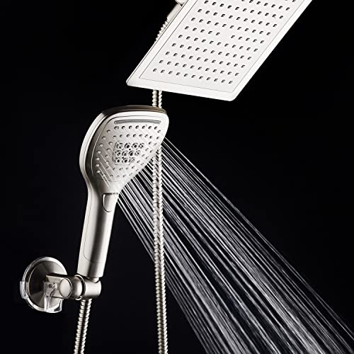 Dreamspa Ultra-Luxury 9" Rainfall Shower Head/Handheld Combo. Convenient Push-Button Flow Control Button For Easy One-Handed Operation. Switch Flow Settings With The Same Hand! Satin Nickel #TOP3