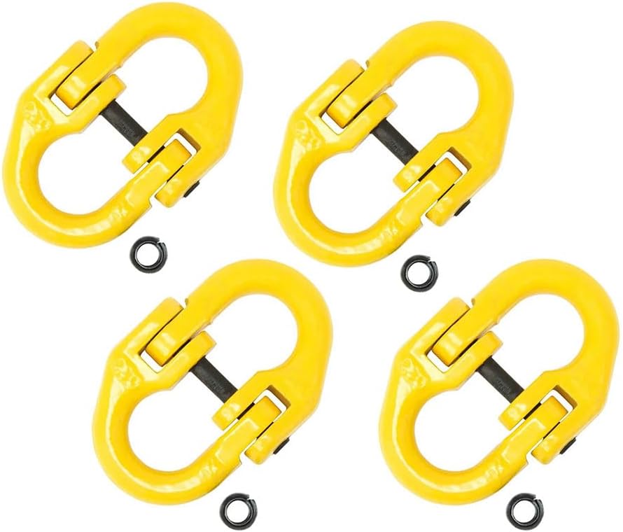 Mytee Products 4 Pack Grade 80 3/8" Safety Chain Connector Hammer Lock Link - 7100 lbs WLL Forged Alloy Steel Tow Hitch Coupling Link for Trucks -Powder Coated Trailer Safety Chain Extention