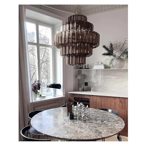 Chandelier, Round Murano Glass Hanging Chandelier for Loft Living Dining