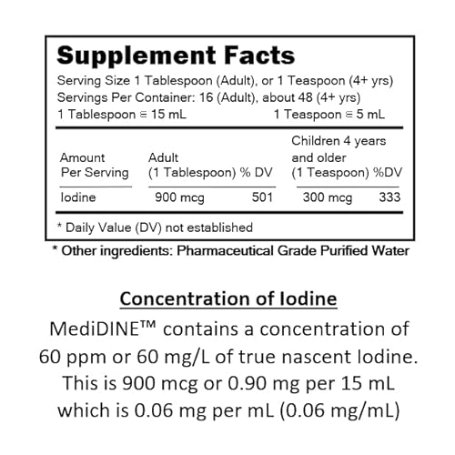 Medidine 60 Ppm (0.006% By Iodine) True Nascent Iodine Dietary Supplement – 250 Ml (8.45 Fl Oz) In Amber Glass Bottle #TOP2