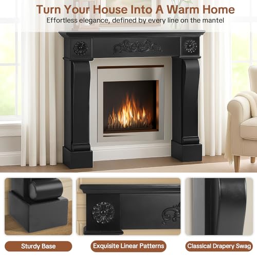 Image of HOMEDIARY 44.5 inch Fireplace Mantel, Freestanding Fireplace Surround with Leg for Electric Fireplaces, MDF Mantel Surround with Shelf for Living Room with Decorative Pattern, Anti-Tipping & Waterproof