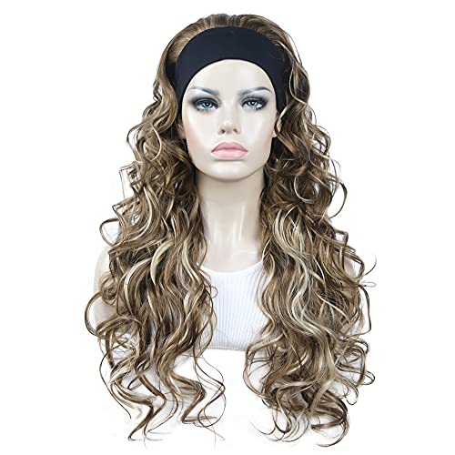 Aimole 26 inch Long Curly 3/4 Half Wig with Black Headband Premium Synthetic Women's Wig Natural Cut Hair(L12-26)