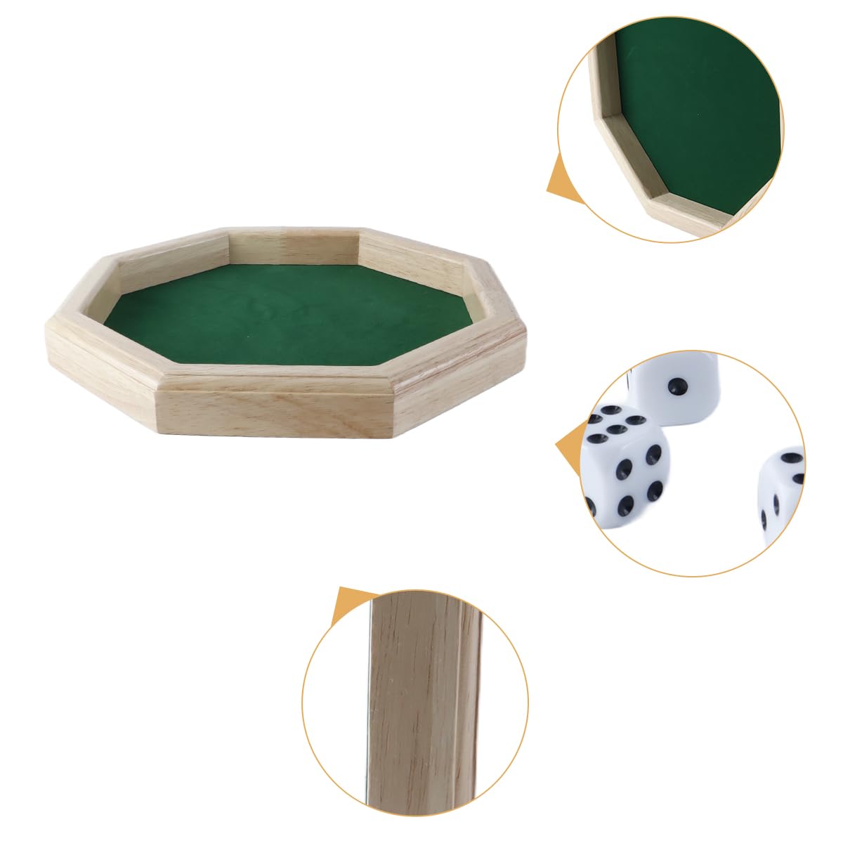 Plateau à dés octogonal en bois pour jeux de dés, idéal pour les fêtes en famille ou pour adultes