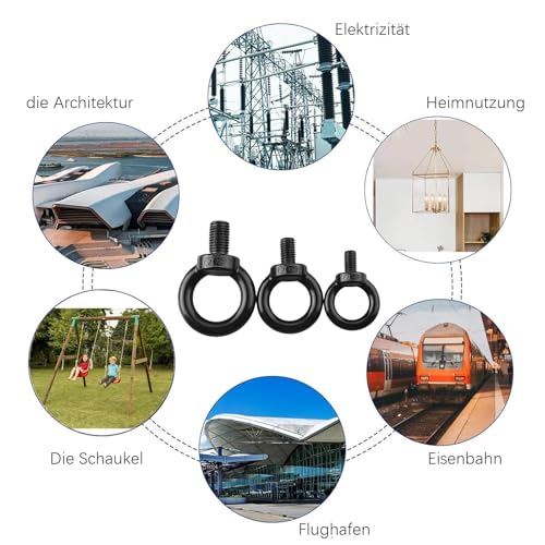 ORTAVA 10 Stück Ringschraube M6, Augenschraube Aus Edelstahl A2V2A, Schwarze Oxid, Ösenschraube M6 für Hängende und Befestigen