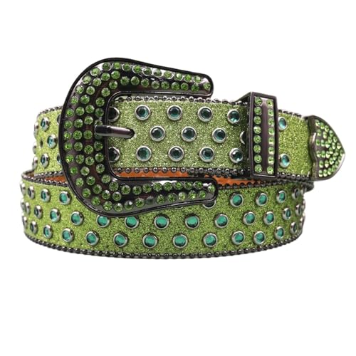 Ceinture verte strassée de 105cm pour illuminer vos soirées rock
