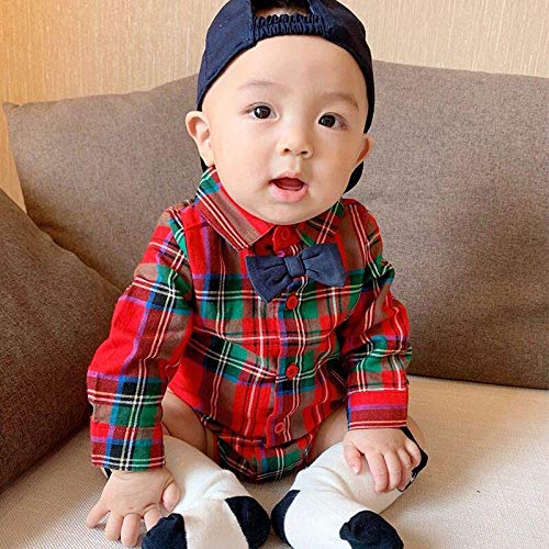 Longfei Pasgeboren Baby Jongen Kerst Outfits Plaid Bodysuit Onesie met Bowtie Flanel Romper Jurk Shirt Gentleman Pak - Afbeelding 3