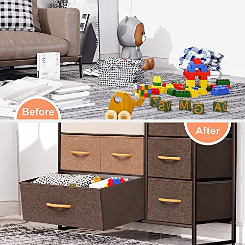 Crestlive Products Dresser Storage Drawer Organizer, Fabric Dresser For Bedroom, Living Room, Entryway, Closets– Easy Pull Fabric Bins & Wood Top(Mixed Colors) #TOP6