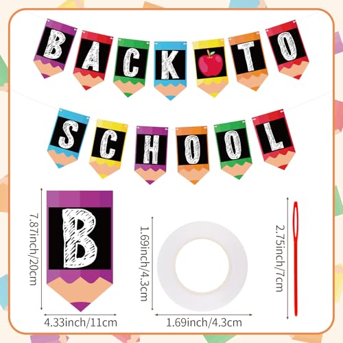 Image of Back to School Banner Welcome Back to School Banner Apples Pencil Garland Photo Backdrop Decor First Day of School Sign for Student Teacher Classroom Kindergarten Preschool Party Decorations