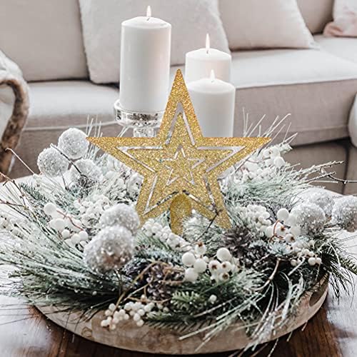 Christmas Tree Topper Star, Gold Christmas Tree Star Topper Xmas Star Tree Topper Ornament, Glitter Pentagram Star Christmas Tree Toppers for Christmas Tree Top Home Party Decoration (19 cm/7.5 inch)