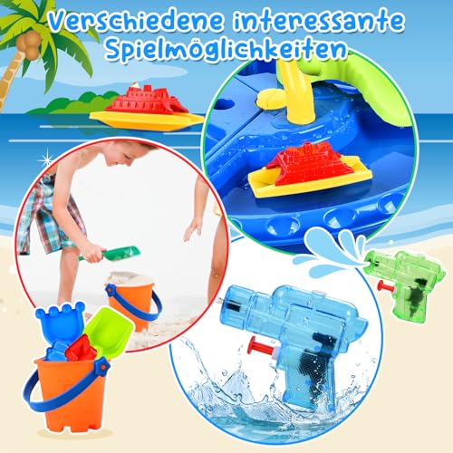 JONRRYIN 4 IN 1 Sand Wasserspieltisch, Wassertisch Strandspielzeug, Matschtisch Strandtisch für Kinder, Sandkastentisch Kinder, Wasser Outdoor Aktivität Sommer Sand Spielzeug für Mädchen Junge