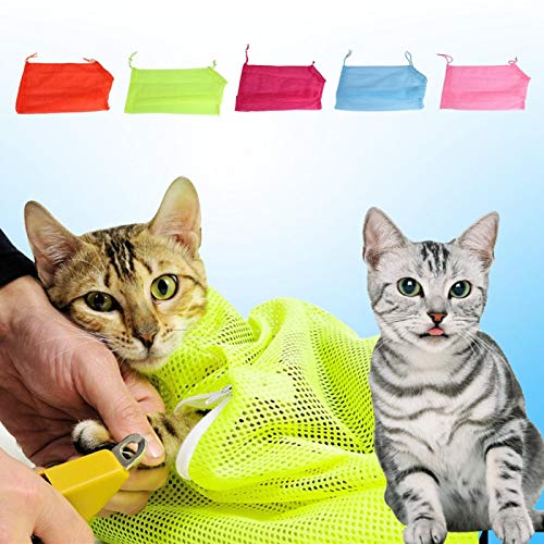 Image of Cat Bathing Bag, Polyester Soft Cat Washing Bag Pet Care Mesh Grooming Restraint Multi-Functional Adjustable for Nail Trim Examining Ear Clean Injecting Bathing