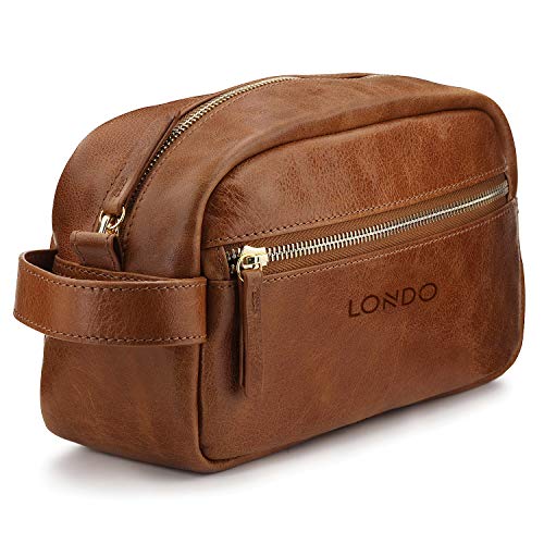 Preisvergleich Produktbild Londo Echtleder Reisetasche, Kulturtasche, Kosmetiktasche, Waschtasche - Unisex (Hellbraun)