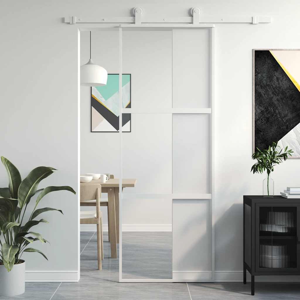 ACAGALA Puerta corredera de Cristal, 76 x 205 cm, Cristal de Seguridad ESG, Marco de Aluminio, Separador de Espacios, Puertas correderas Interiores Minimalistas, Blanco, (Sin Accesorios)