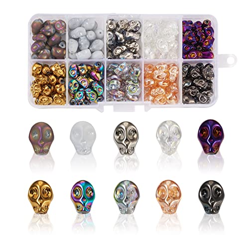 Pandahall 200Pcs Skull Head Electroplate Glass Beads Crystal Skeleton Head Bead Spacer Charms for Jewelry Making Bracelet Necklace Beading Accessories