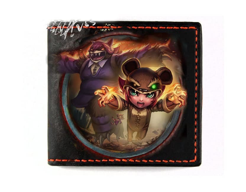 Annie, the Dark Child, Tibbers the Bear, Hobbit, Men's 3D Genuine Leather Wallet, Handmade wallet, Carved wallet, Tooled wallet, Airbrush Art, Bifold wallet, Custom wallet, Personalized wallet