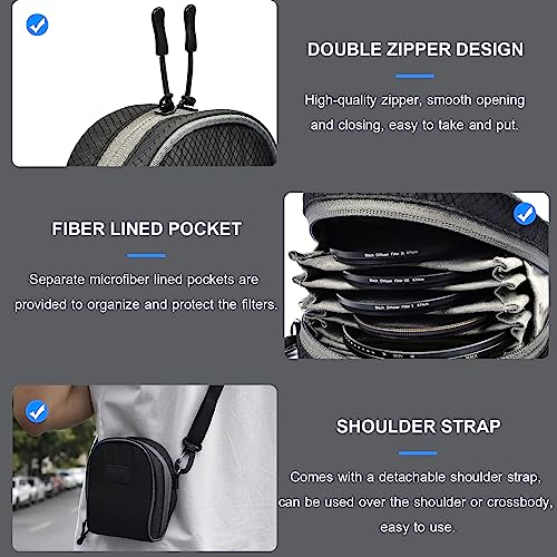 8 Pockets Lens Filter Case with Shoulder Strap, Nylon Dustproof Camera Lens Filter Pouch Case for Round Filters Up to 95mm - Image 3