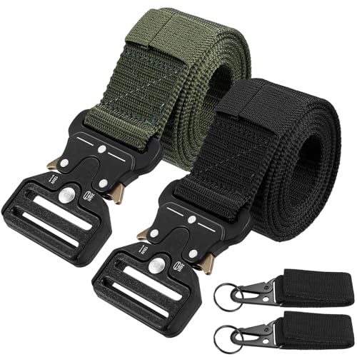 MeiHongJiaYe 2 Cinturones Tácticos Hombre, Cinturón Militar de Trabajo Unisex 125cm Ajustable sin Agujeros con Cierre Rápido, para Bomberos Emergencias, Incluye 2 Ganchos