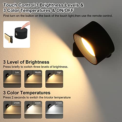 Lightess 2Pc Led Wall Sconces, 19 Colors Dimmable Wall Mounted Lamp With Rechargeable Battery Operated Usb, 360°Rotate Magnetic Ball, Touch & Remote Control, Cordless Wall Light For Reading Bedside #TOP2