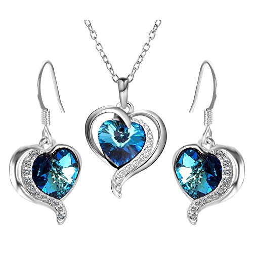 Yoursfs Bridal Jewelry Set Forever Love Knot Solitaire Necklace Hook Earrings Wedding Jewelry (Blue Heart Jewelry Set)