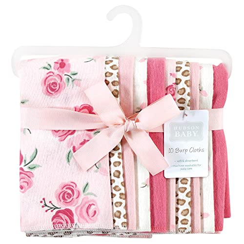 Image of Hudson Baby Unisex Baby Cotton Flannel Burp Cloths, Blush Rose, One Size