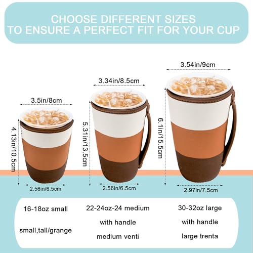 Image of KJQJLY 3 Pack Reusable Iced Coffee Sleeves for Iced Coffee Cups or Drinks Reusable Neoprene Insulated Sleeves for Hot and Cold Drinks from Starbucks, Dunkin, And More (Mocha Brown)