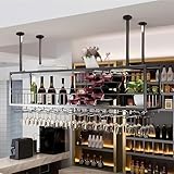 KEPMOGOH Casier à vin Suspendu au Plafond, Étagère De Décor en Bois Massif en Fer, Support à Verres à vin Suspendu à l'envers, Porte-Bouteilles vin pour Bar, Restaurant, café et Cuisine (Noir, 120cm)
