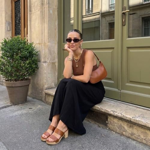 Image of CUSHIONAIRE Sky Platform Sandals for Women, Faux Wood Block Heel Slide with Comfort Foam Footbed and Vegan Leather Straps, Wide Width Available