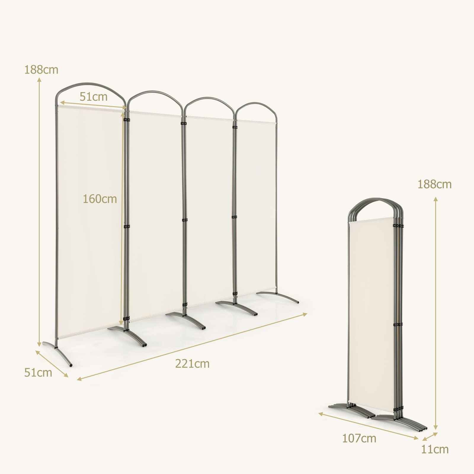 Amazon｜Costway パーテーション 間仕切り 4連 高さ188cm 幅221cm 布 