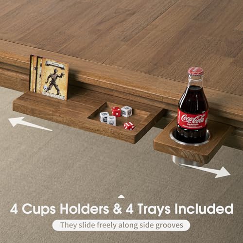 Image of Board Game Table with Removable Table Top, Seats 4 to 6 Players with 57in x 33in Play Area, Includes Play Mat, Detachable Cup Holders and Dice Trays, Minimal Assembly Required