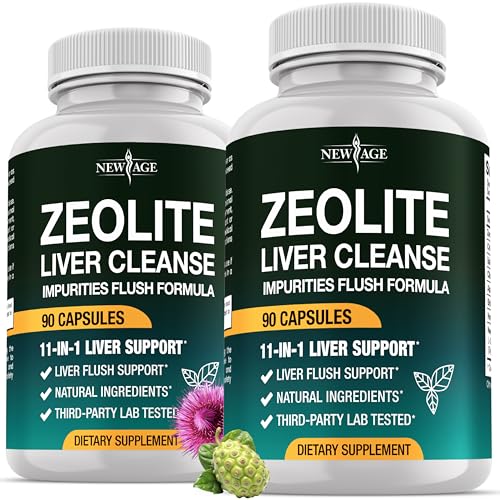 NEW AGE Liver Cleanse & Repair - Gut Health and Energy - Zeolite for Adults with Noni Glutathione NAC Chlorella Spirulina ALA Cilantro Milk Thistle & Shilajit - 180 Count