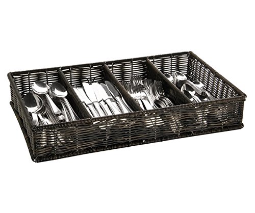 Profesional Cubiertos Bandeja GN 1/1 de polipropileno, en mano trenzado, 4 huecos, plástico de malla, alambre, estructura de color marrón negro/53 x 32,5 x 9 cm, Sun