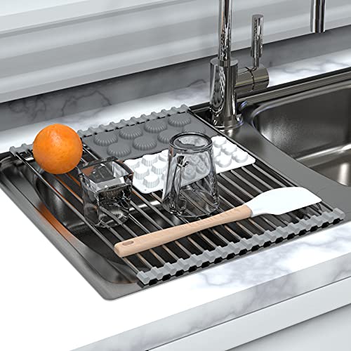 17 x 13 inches Roll up Dish Drying Rack RV Foldable Dish Drying Rack Portable Dish Rack Dish Drainer Foldable Stainless Steel Dish Drying Rack