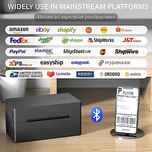 Image of PEDOOLO Label Printer, 4x6 Shipping Label Thermal Printer for Packages, Bluetooth Conection and Compatible with Android, iPhone, Windows, Mac, Chromebook, Amazon, UPS, USPS, FedEx, with Holder