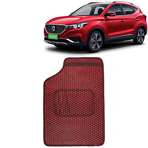 Image of Kingsway Dotted Design Car Floor Foot Mats Universal Fit for Morris Garages (MG) ZS EV, Model Year : 2020 Onwards, Water and Dustproof, Color Red, Set of 5 Pieces