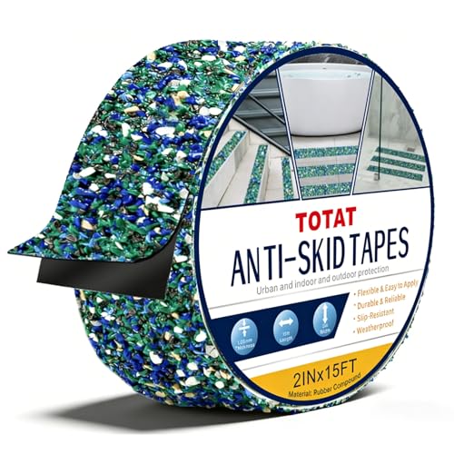 TOTAT Underwater Pool Adhesive, 2" x15FT Heavy Duty Waterproof, Slip-Resistant Rubber Grip Stair Treads and Shower Strips for Bathrooms and Outdoor Use