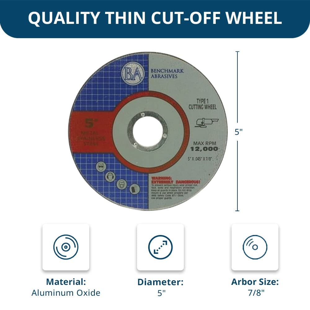 5"x.045"x7/8" Quality Thin CutOff Wheel Metal & Stainless Steel - 50 Pack