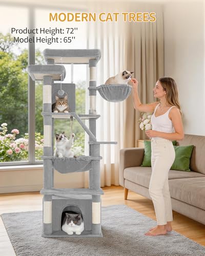 Árbol para gatos grande de 72 pulgadas color gris claro miniatura 3