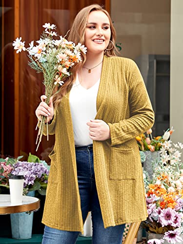 Image of LARACE Open Front Knit Plus Size Cardigan Sweaters for Women with Pockets