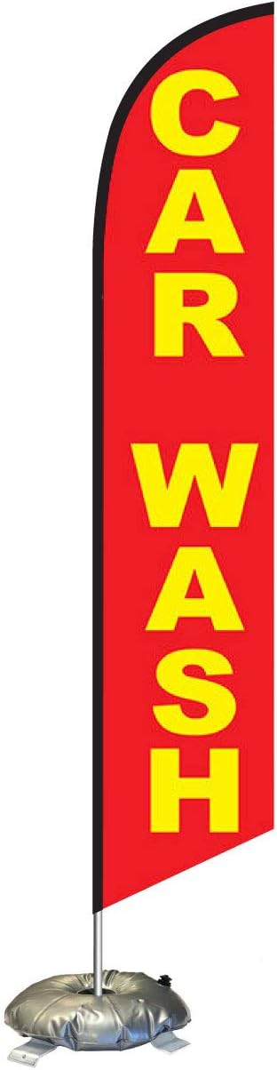 FFN Red and Yellow Car Wash Feather Flag Kit with Cross-base and Weight-Donut, Outdoor Advertising Banner Swooper Flag