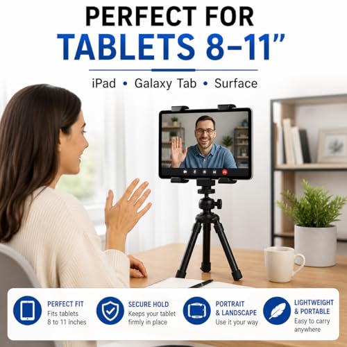 Image of Acuvar Tablet Tripod Mount (Universal) for Apple iPad, iPad Air, iPad Mini & Most Other Tablets + an eCostConnection Microfiber Cloth