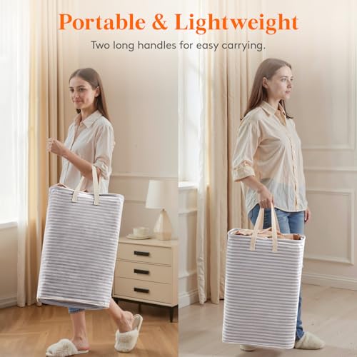 Lifewit 2 Packs Freestanding Clothes Hamper with Carry Handles, Large Tall Laundry Basket for Organization for Adults in Laundry Room Dorm Bedroom, Gray, 2 x 75L — view 5