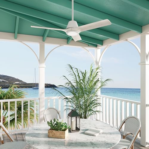 Image of Hunter 52 inch Aeronaut Outdoor Smart Ceiling Fan, LED Light, Remote, White