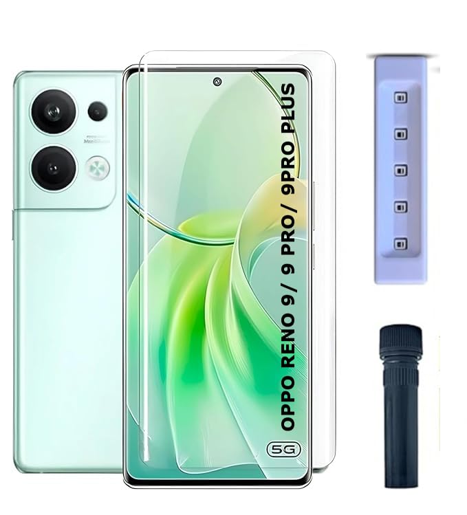 Image of UV Tempered Glass Curved Design for OPPO RENO 9 /9 PRO / 9 PRO PLUS (5G) Advanced Border Less Full Edge to Edge Screen Protector and Easy Installation Kit